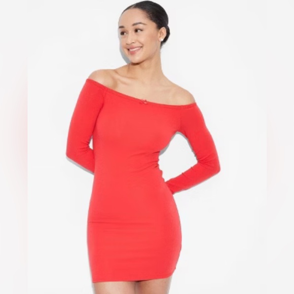 Wild Fable: XL Red Long Sleeve Off the Shoulder Knee High Dress:NEW NO TAGS (8) - Picture 1 of 5